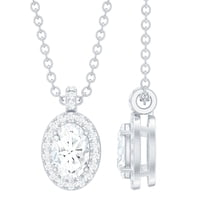 Rosec Jewels Oval Shape Moissanite Pendant Necklace with Halo for Women (D-VS1 Grade), 925 Sterling Silver