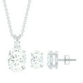 thumbnail image 1 of Rosec Jewels Oval Shape Moissanite Solitaire Earring and Pendant Set for Women (D-VS1 Grade), 18K White Gold, 1 of 7