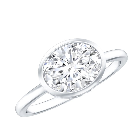 Rosec Jewels Oval Moissanite East West Engagement Ring 2 Carat - 7X9 mm Moissanite Bezel Set Ring - D-VS1 Quality, 14K White Gold, US 12.00