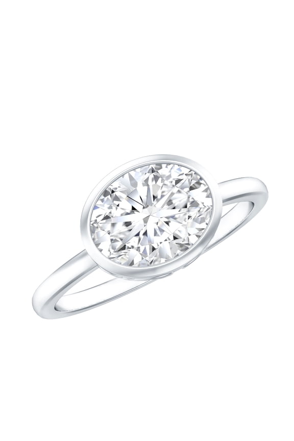 Oval Moissanite East West Engagement Ring 2 Carat - 7X9 mm Moissanite Bezel Set Ring - D-VS1 Quality, 14K White Gold, US 7.00