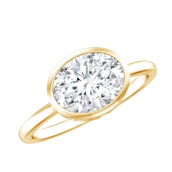 Rosec Jewels Oval Moissanite East West Engagement Ring 2 Carat - 7X9 mm Moissanite Bezel Set Ring - D-VS1 Quality, 14K Yellow Gold, US 10.00