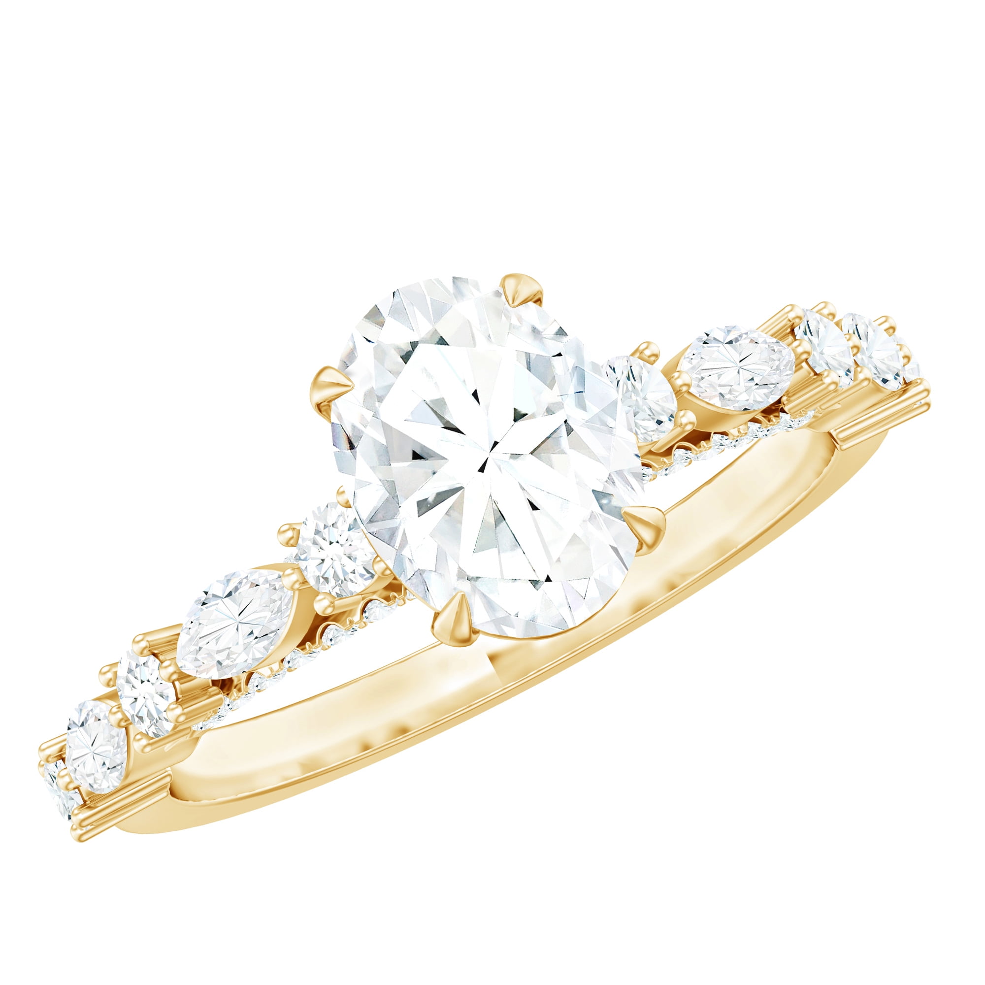 Oval Solitaire Moissanite Engagement Ring with Side Stones (6X8 mm ...