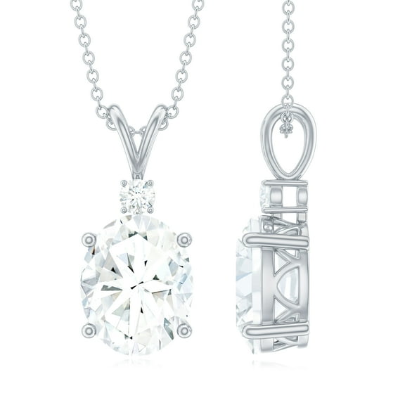 Rosec Jewels Oval Shape Moissanite Solitaire Pendant Necklace for Women (8X10 mm), 925 Sterling Silver