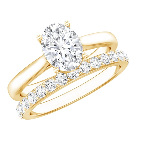 Rosec Jewels Moissanite Wedding Engagement Ring Set - 1 Carat Engagement Ring with Wedding Band - D-VS1 Grade Certified, 10K Yellow Gold, US 7.50