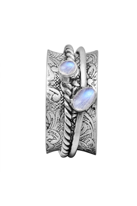 Oval Shape Moonstone Dual Band 925 Sterling Silver Women Wedding Spinner Ring