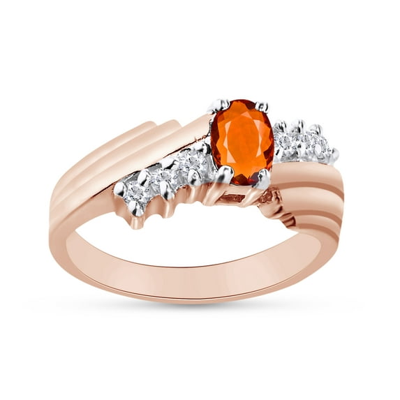 Oval Shape Natural Diamond And Simulated Citrine In 14K Rose Gold Over 925 Sterling Silver Ring Size 7