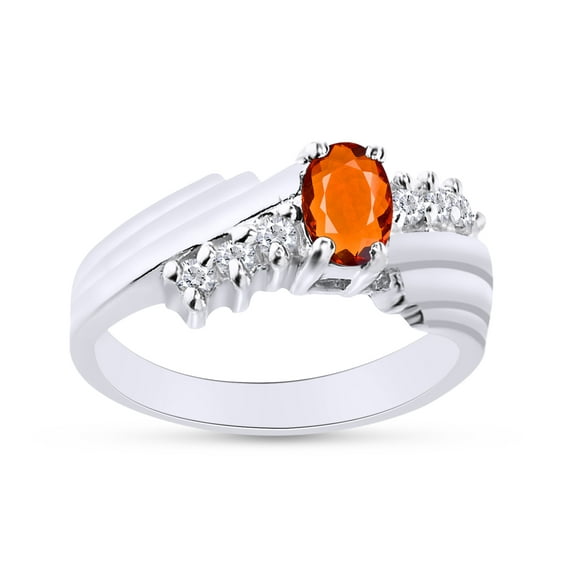 Oval Shape Natural Diamond And Simulated Citrine In 14K White Gold Over 925 Sterling Silver Ring Size 9