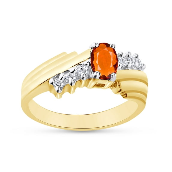 Oval Shape Natural Diamond And Simulated Citrine In 14K Yellow Gold Over 925 Sterling Silver Ring Size 10.5