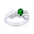 thumbnail image 1 of Oval Shape Natural Diamond And Simulated Emerald In 14K White Gold Over 925 Sterling Silver Ring Size 12, 1 of 4