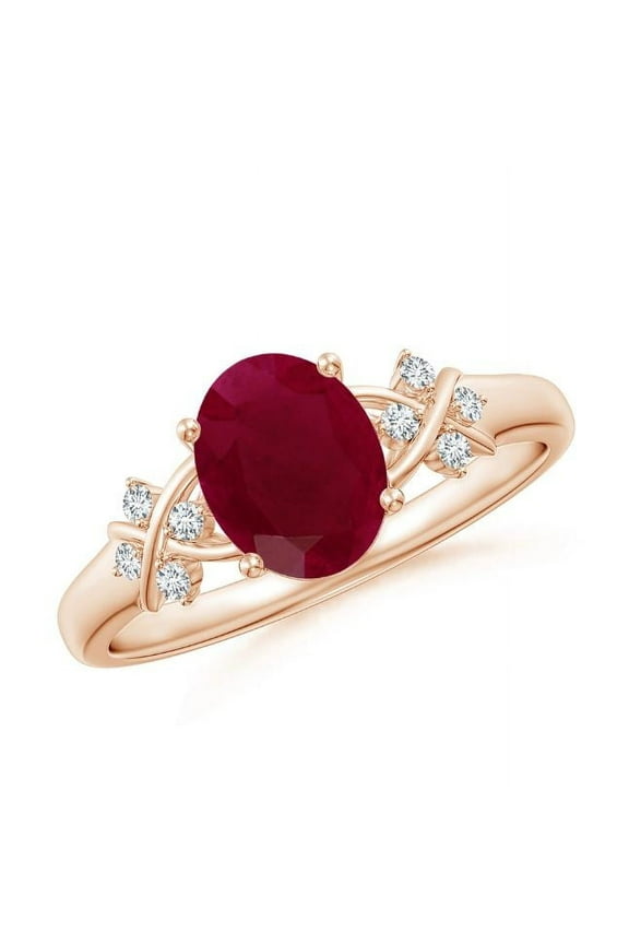 Oval Shape Red Ruby CZ Diamond Band Ring Women 925 Sterling Silver Rose Gold Plated July Birthstone Wedding Anniversary Gift Gemstone Jewelry