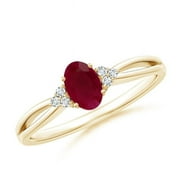 GEMSTONE UNIVERSE Oval Shape Red Ruby CZ Diamond Band Ring Women 925 Sterling Silver Yellow Gold Plated July Birthstone Mothers Day Women Gift Gemstone Jewelry