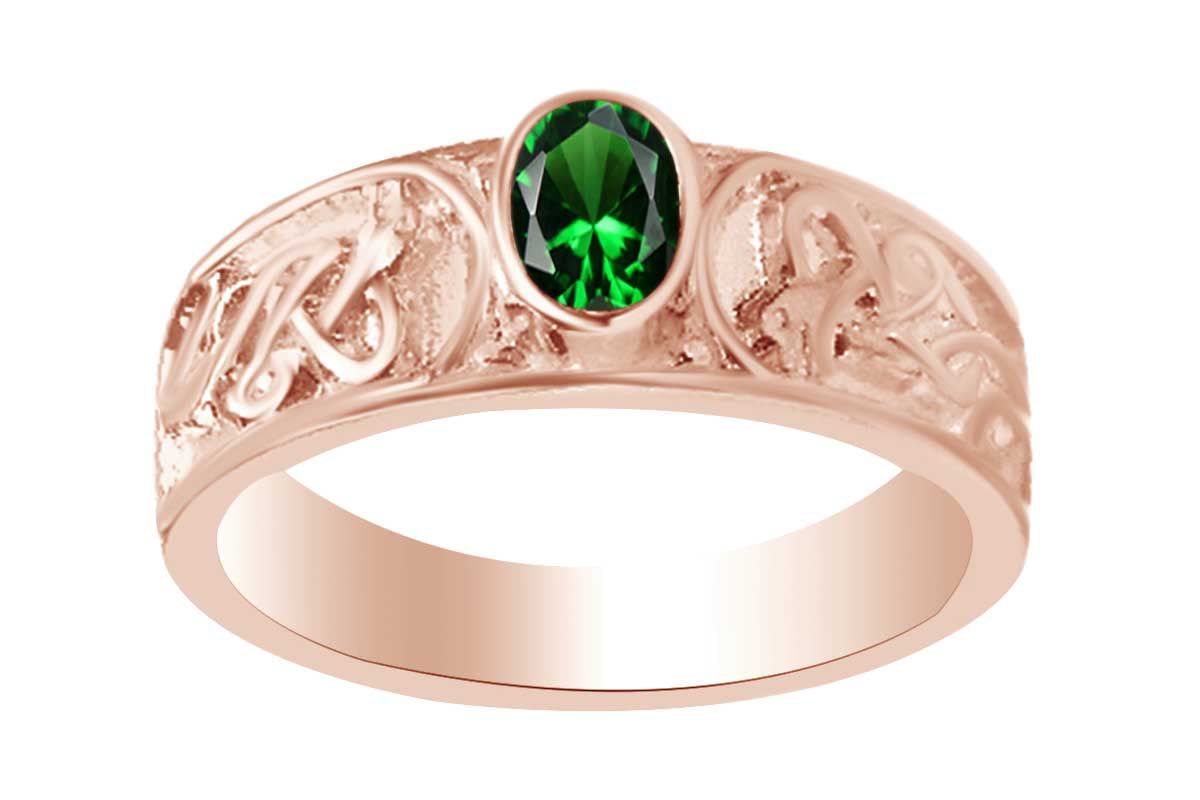 Diamond Celtic Ring with Emerald. Irish Jewellery made in Ireland.