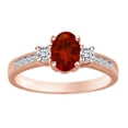 thumbnail image 1 of AFFY Oval Shape Simulated Garnet & White Natural Diamond Three Stone Engagement Ring In 14k Solid Rose Gold Ring Size-8.5, 1 of 1