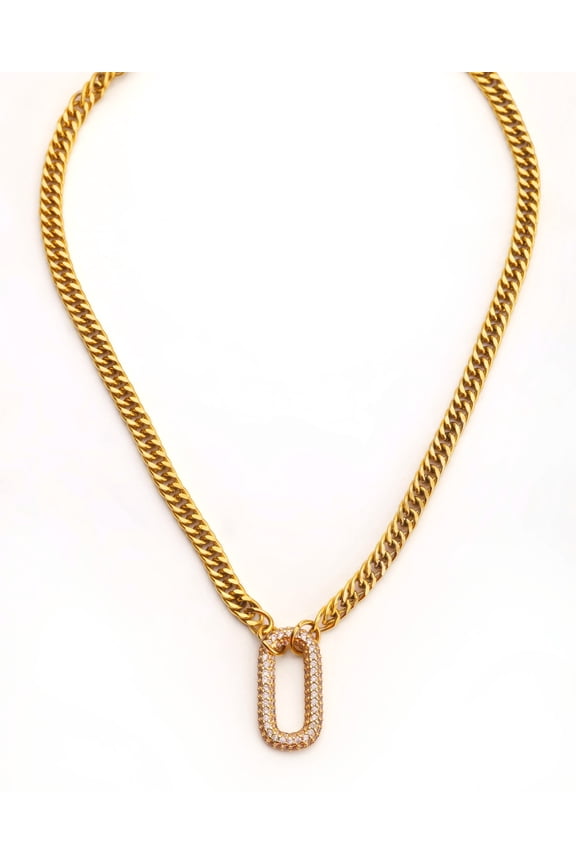 Oval Shape Studded Chain Necklace