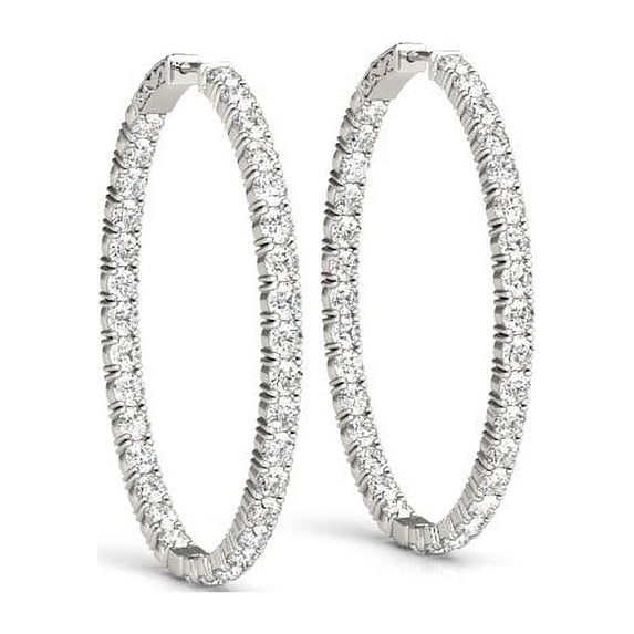 Oval Shape Two Sided Diamond Hoop Earrings in 14k White Gold (2 cttw)