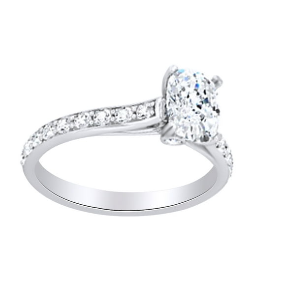 AFFY Oval Shape White Diamond Solitaire Engagement Ring 14K Solid White Gold (0.33 Cttw)