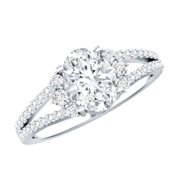 Rosec Jewels Certified Cubic Zirconia Oval Engagement Ring for Women - Split Shank Ring - 1.6 Ct - AAAA Quality - with Jewelry Box, 14K White Gold, US 9.50