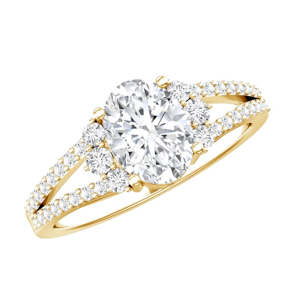 Oval Shape Zircon Engagement Ring, Classic Split Shank Ring - 8X10 mm, 14K Yellow Gold, US 6.50