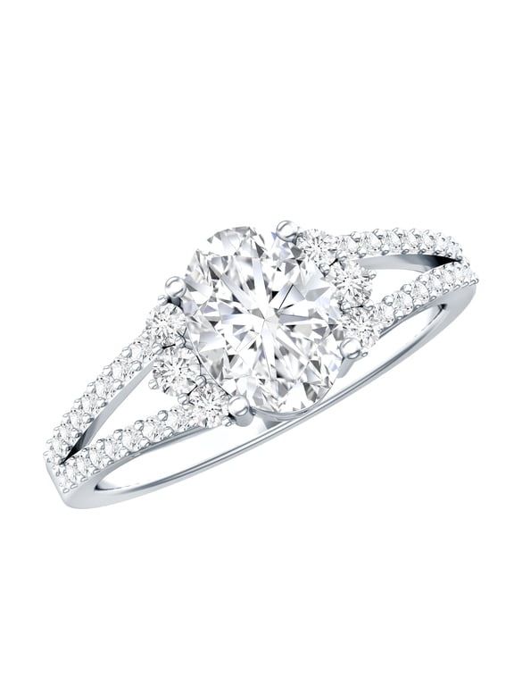 Certified Cubic Zirconia Oval Engagement Ring for Women - Split Shank Ring - 1 Ct - AAAA Quality - with Jewelry Box, 925 Sterling Silver, US 10.00