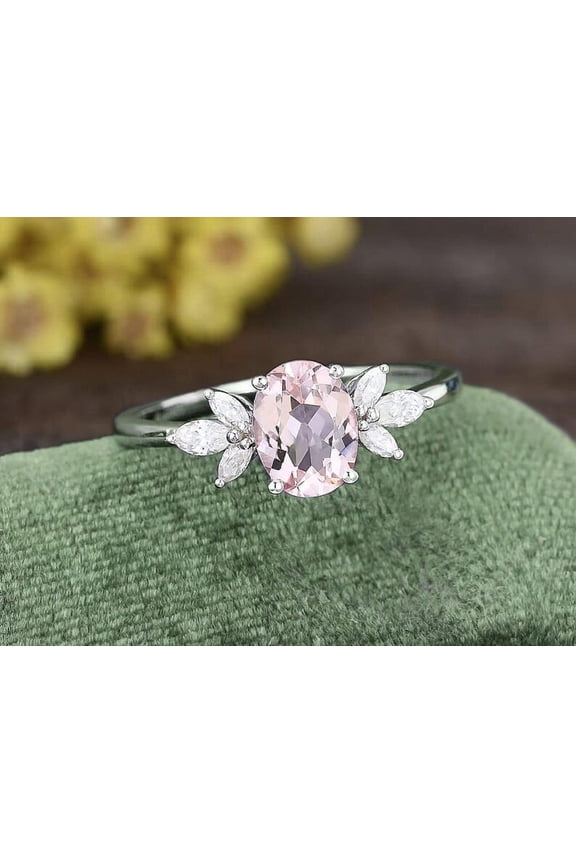 Oval Shaped 7x9mm Morganite Stone Butterfly Ring, Delicate Cz Engagement Ring, Wedding Ring For Women, Christmas Gift, Bridal Ring, Vintage Ring, 925 Sterling Silver Ring