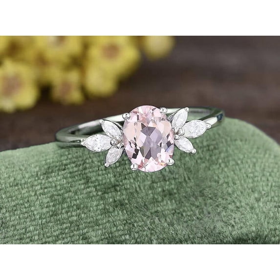 Oval Shaped 7x9mm Morganite Stone Butterfly Ring, Delicate Cz Engagement Ring, Wedding Ring For Women, Christmas Gift, Bridal Ring, Vintage Ring, 925 Sterling Silver Ring