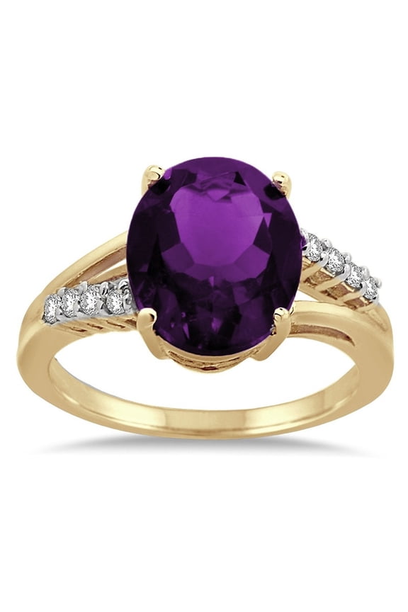 Oval Shaped Amethyst and Diamond Ring in 10K Gold