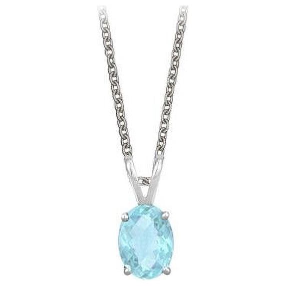 Oval Shaped Created Aquamarine Pendant Necklace in Sterling Silver. 1ct.tw.