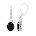 thumbnail image 1 of Rosec Jewels Oval Shaped Created Black Diamond Drop Earrings with Moissanite, Lever Back (8X10 mm, AAAA Grade), 10K White Gold, 1 of 9