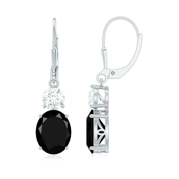 Rosec Jewels Oval Shaped Created Black Diamond Drop Earrings with Moissanite, Lever Back (8X10 mm, AAAA Grade), 10K White Gold