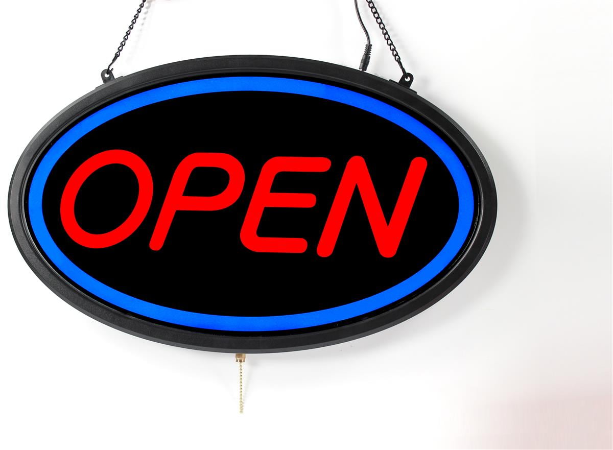 Oval Shaped LED Flashing Sign Reads OPEN, Semi-Gloss Lens, 3 ...