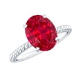 thumbnail image 1 of Oval Shaped Lab Grown Ruby Solitaire Ring with Surprise Diamond (4 Carat), 925 Sterling Silver, US 4.00, 1 of 7