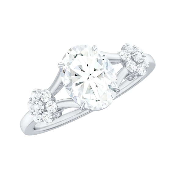 Rosec Jewels Moissanite Oval Engagement Ring with Flower - 6X8 mm Oval Ring for Women - 1 Ct - D-VS1 Grade Certified, 14K White Gold, US 11.50