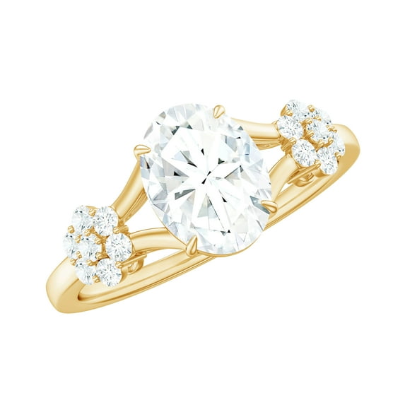 Rosec Jewels Moissanite Oval Engagement Ring with Flower - 6X8 mm Oval Ring for Women - 1 Ct - D-VS1 Grade Certified, 18K Yellow Gold, US 3.00