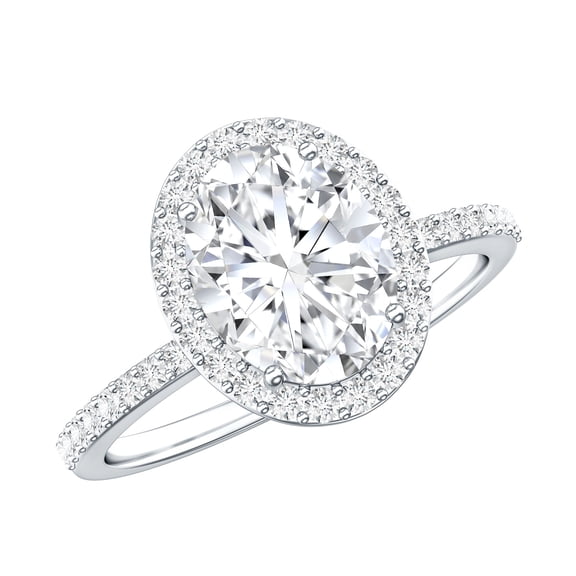 Rosec Jewels Oval Moissanite Engagement Ring with Halo - D-VS1 Quality Authentically Certified Classic Ring for Women, 925 Sterling Silver, US 4.00
