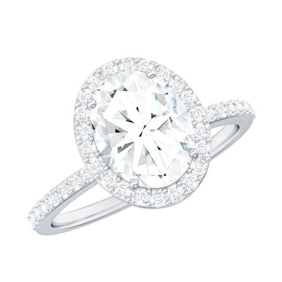 Rosec Jewels Oval Moissanite Engagement Ring with Halo - D-VS1 Quality Authentically Certified Classic Ring for Women, 925 Sterling Silver, US 4.00