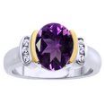 thumbnail image 1 of AFFY Oval Shaped Simulated Amethyst & Simulated White Topaz Two Tone Solitaire Ring In 14k White Gold Over Sterling Silver By, 1 of 1