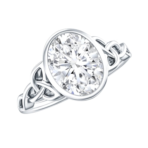 Rosec Jewels Certified Moissanite Solitaire Engagement Ring 2 Ct - Celtic Knot Ring - 7X9 mm Oval - D-VS1 Quality, 14K White Gold, US 12.00