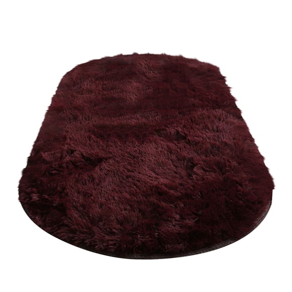 Oval-Shaped Tie-Dye Long-Pile Rug, 40*60Cm, Made of Silk and Wool Fabric, Suitable for Various Occasions, in Burgundy., Tie-Dye Pattern Oval Plush Rug – Soft Decorative Mat for Bedroom and Cloakroom