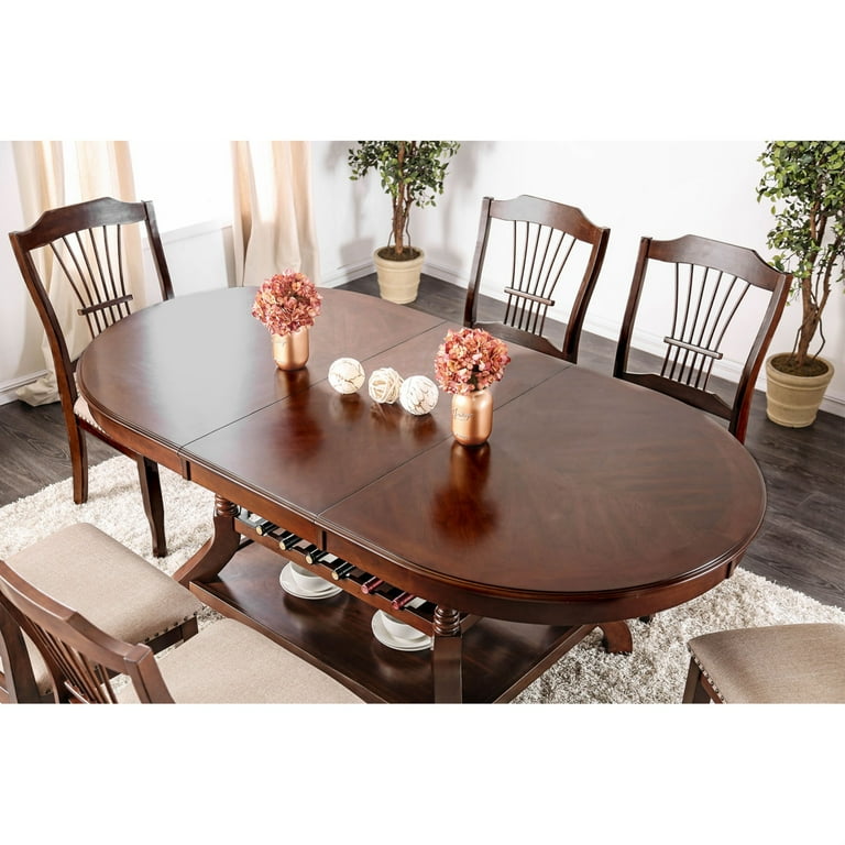 Oval Shaped Wooden Dining Table with Open Bottom Shelf and Storage
