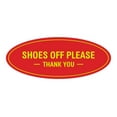 thumbnail image 1 of Oval Shoes Off Please Thank You Sign (Red/Yellow) - Large 3.6x9", 1 of 1