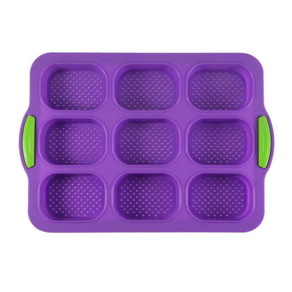 Oval Silicone Bread Pan, 9-Cavity Mini Loaf Tray for Small Rolls and Cakes, Home Baking, Purple