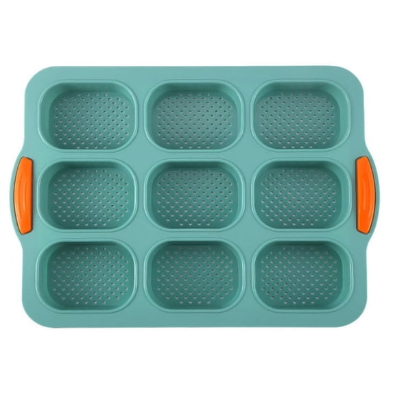 Oval Silicone Bread Pan, 9-Cavity Mini Loaf Tray for Small Rolls and Cakes, Home Baking, Teal