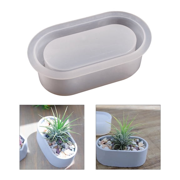 Oval Silicone Planter Resin Mold, Concrete Cement Flower Pot Mold, Rectangle Oval Storage Holder Vase Mold for Handmade