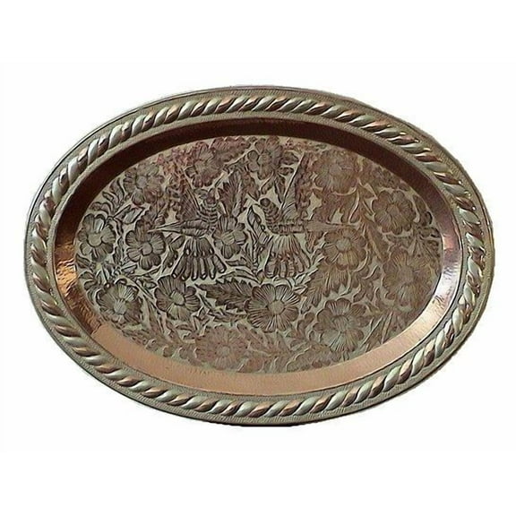 Oval Silver-Decorated Copper Tray