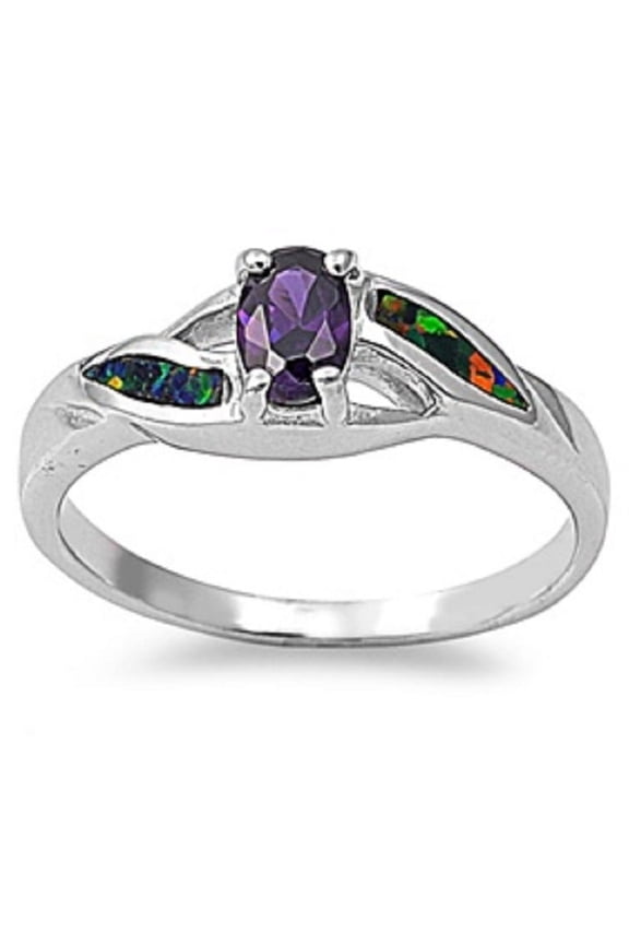 Oval Simulated Amethyst Cubic Zirconia Infinity Black Simulated Opal Ring Sterling Silver Size 7