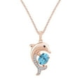 thumbnail image 1 of AFFY Oval Simulated Aquamarine & White,Black Cubic Zirconia Dolphin Pendant Necklace 14k Rose Gold Over Sterling Silver 18" Chain, 1 of 3