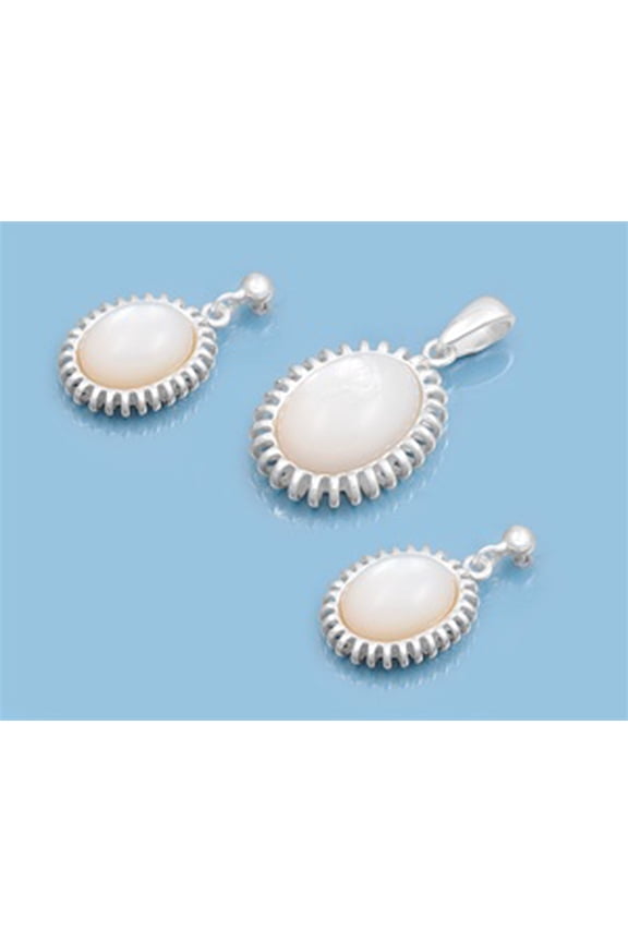 Oval Simulated Mother Of Pearl Matching Set Sterling Silver