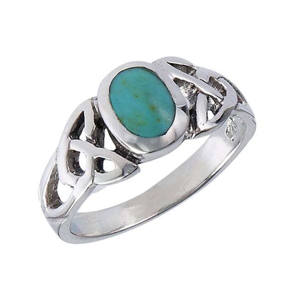 Oval Simulated Turquoise Celtic Endless Knot Ring .925 Sterling Silver Band Blue CZ Female Size 4