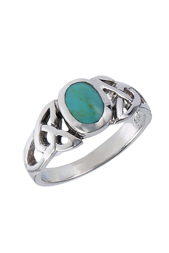 Oval Simulated Turquoise Celtic Endless Knot Ring .925 Sterling Silver Band Blue CZ Female Size 9