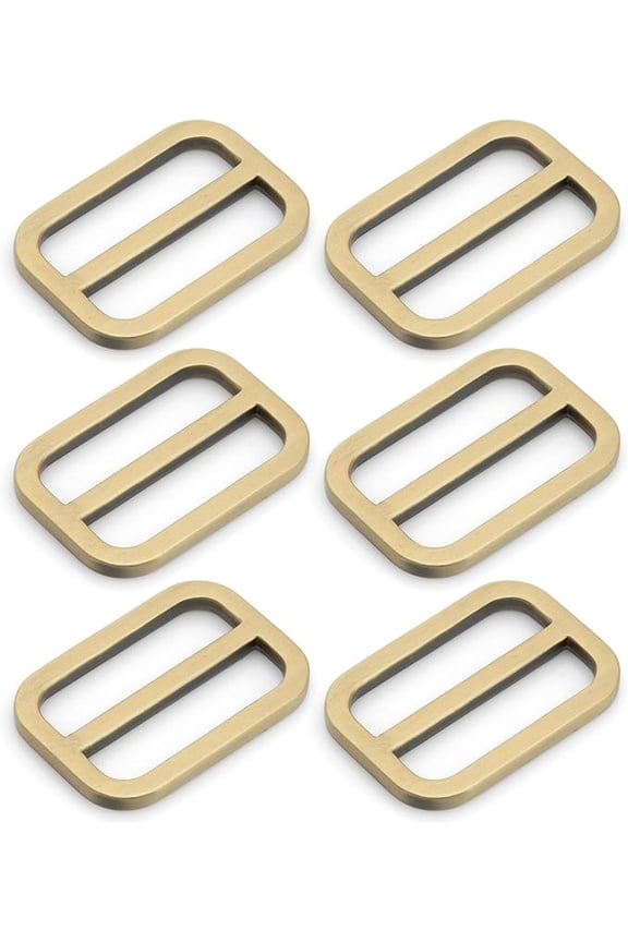 Oval Slide Buckle Metal Flat Oval Slider Triglide Strap Keeper Bag Belt Adjuster 6 pcs VTSV (1 Inch, Brushed Brass)